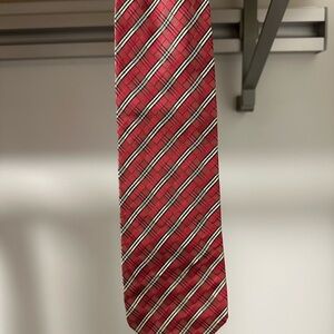 Burberry Red and White Striped Tie